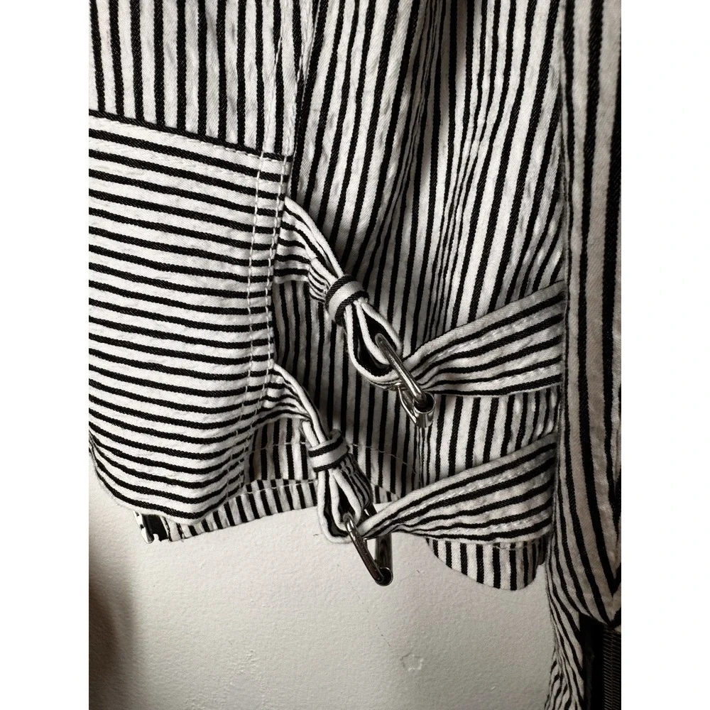 Club Monaco Moto Jacket Women's Size S/P  Full‎ Zip Lined Cropped White Striped